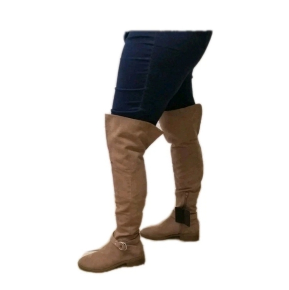 Womens Suede Knee High Boots Taupe Size 8 & 7.5  M warm fabric inside - Picture 3 of 11